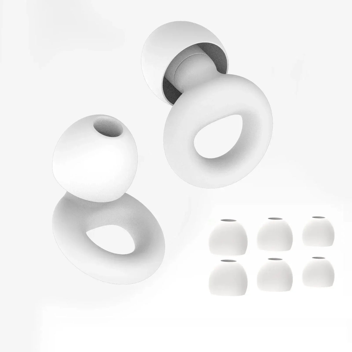 White soft silicone sleep earplugs with spare ear tips