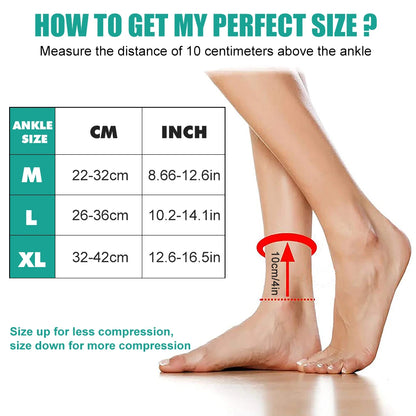 Size guide: measure 10 cm above the ankle
