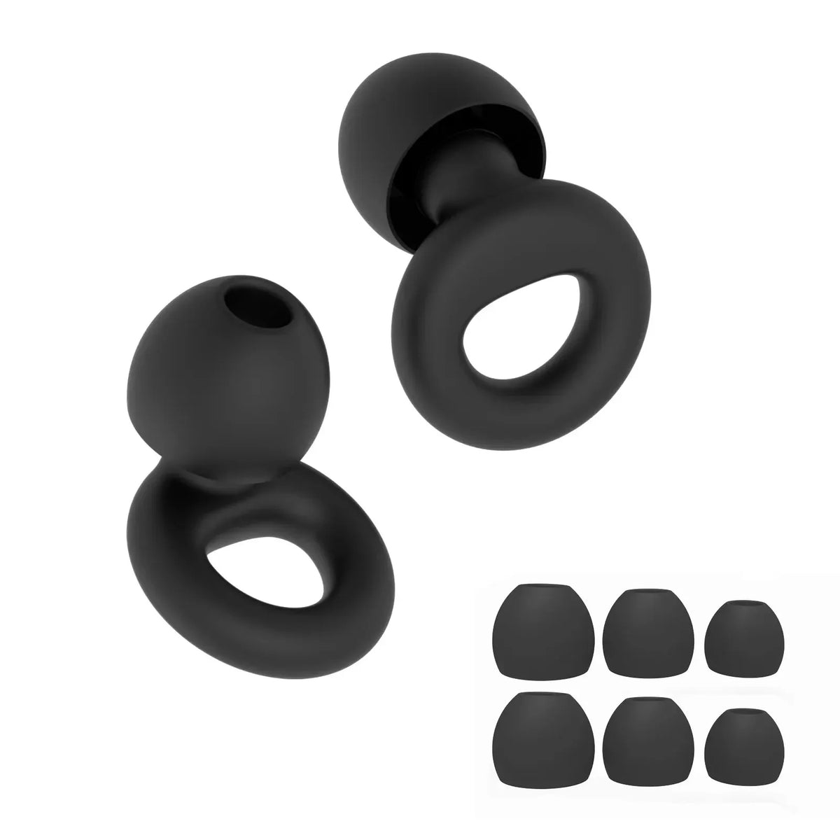 Black soft silicone sleep earplugs with spare ear tips